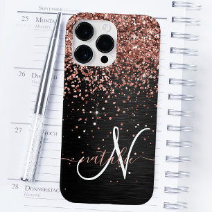 Monograma do Sparkle preto com brilho Dourado com