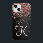 Monograma do Sparkle preto com brilho Dourado com<br><div class="desc">Personalize facilmente essa elegante design de capa de telefone com a moda de com brilho bonito de ouro rosa em um fundo metálico escovado preto.</div>