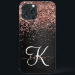 Monograma do Sparkle preto com brilho Dourado com<br><div class="desc">Personalize facilmente essa elegante design de capa de telefone com a moda de com brilho bonito de ouro rosa em um fundo metálico escovado preto.</div>
