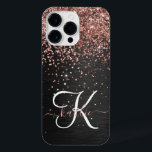 Monograma do Sparkle preto com brilho Dourado com<br><div class="desc">Personalize facilmente essa elegante design de capa de telefone com a moda de com brilho bonito de ouro rosa em um fundo metálico escovado preto.</div>