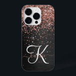 Monograma do Sparkle preto com brilho Dourado com<br><div class="desc">Personalize facilmente essa elegante design de capa de telefone com a moda de com brilho bonito de ouro rosa em um fundo metálico escovado preto.</div>