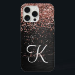 Monograma do Sparkle preto com brilho Dourado com<br><div class="desc">Personalize facilmente essa elegante design de capa de telefone com a moda de com brilho bonito de ouro rosa em um fundo metálico escovado preto.</div>