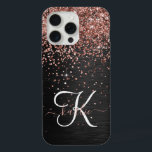Monograma do Sparkle preto com brilho Dourado com<br><div class="desc">Personalize facilmente essa elegante design de capa de telefone com a moda de com brilho bonito de ouro rosa em um fundo metálico escovado preto.</div>
