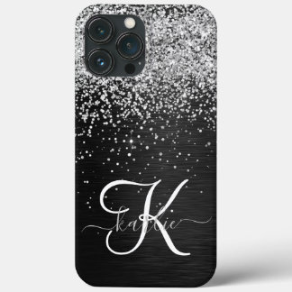 Monograma do Sparkle Preto com Glitter de Prata Pe