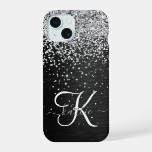 Monograma do Sparkle Preto com Glitter de Prata Pe