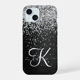 Monograma do Sparkle Preto com Glitter de Prata Pe
