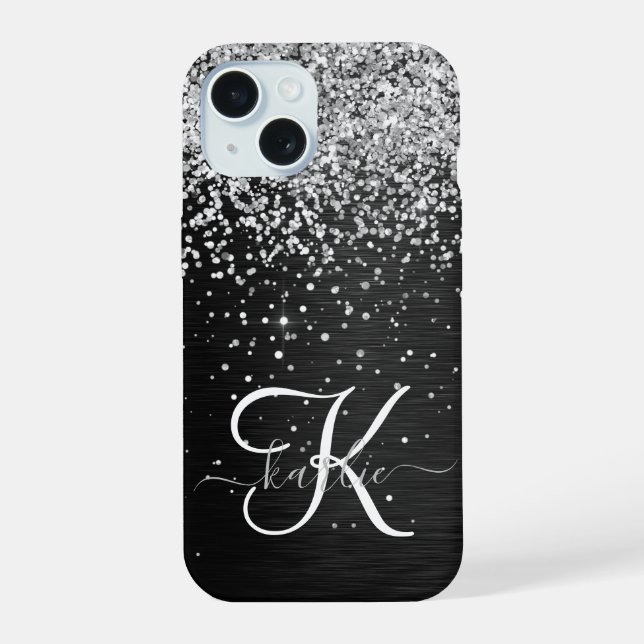 Monograma do Sparkle Preto com Glitter de Prata Pe (Verso)