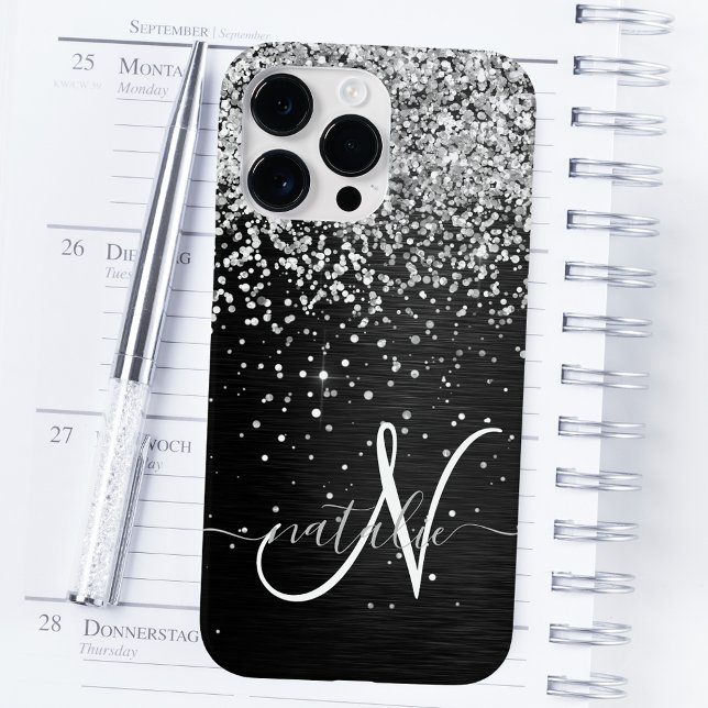 Monograma do Sparkle Preto com Glitter de Prata Pe (Criador carregado)