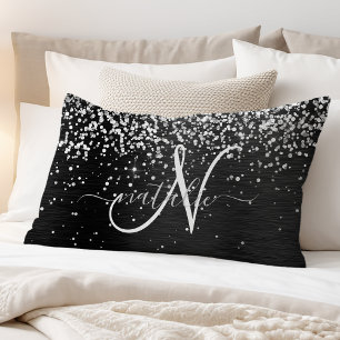 Monograma do Sparkle Preto com Glitter de Prata Pe