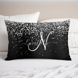 Monograma do Sparkle Preto com Glitter de Prata Pe
