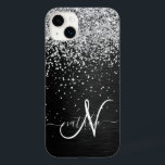 Monograma do Sparkle Preto com Glitter de Prata Pe<br><div class="desc">Personalize facilmente esta elegante design de capa de telefone de de tendências que apresenta brilho prateado bonito num fundo metálico escovado preto.</div>