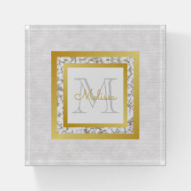 Monograma Dourado Couro-mármore de Cinzas Elegante