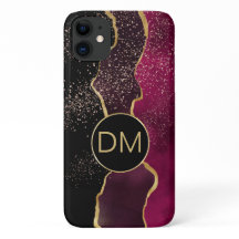 Monograma Dourado de Abstrato moderno Maroon