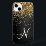 Monograma Dourado de brilho preto com brilho perso<br><div class="desc">Personalize facilmente esta elegante design de capa de telefone de de tendências que apresenta brilho bonito dourado brilhante num fundo metálico escovado preto.</div>