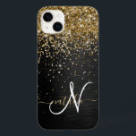 Monograma Dourado de brilho preto com brilho perso<br><div class="desc">Personalize facilmente esta elegante design de capa de telefone de de tendências que apresenta brilho bonito dourado brilhante num fundo metálico escovado preto.</div>