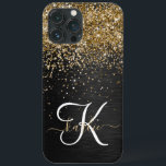 Monograma Dourado de brilho preto com brilho perso<br><div class="desc">Personalize facilmente esta elegante design de capa de telefone de de tendências que apresenta brilho bonito dourado brilhante num fundo metálico escovado preto.</div>