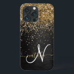 Monograma Dourado de brilho preto com brilho perso<br><div class="desc">Personalize facilmente esta elegante design de capa de telefone de de tendências que apresenta brilho bonito dourado brilhante num fundo metálico escovado preto.</div>