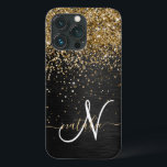Monograma Dourado de brilho preto com brilho perso<br><div class="desc">Personalize facilmente esta elegante design de capa de telefone de de tendências que apresenta brilho bonito dourado brilhante num fundo metálico escovado preto.</div>