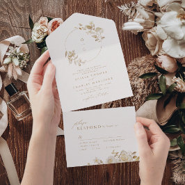Monograma Dourado de Casamento Floral Botânico Ele