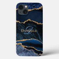 Monograma Dourado de Glitter de Agato Azul de Tend