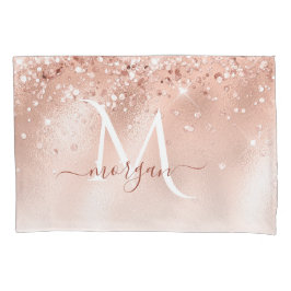 Monograma Dourado de Rosa de Pêssego com brilho