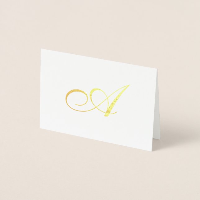 Monograma Dourado de Script Elegante - Cartão de N (Frente)