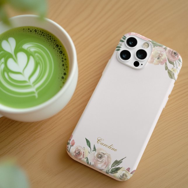 Monograma Dourado Floral Elegante Pink Peony Rosa (Criador carregado)