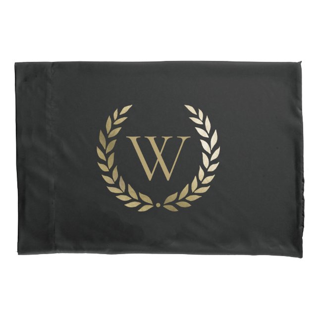 Monograma Dourado Laurel Wreath Elegante (Frente)