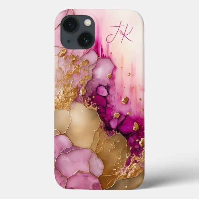 Monograma Dourado Roxo Moderno de Mármore Personal (Verso)