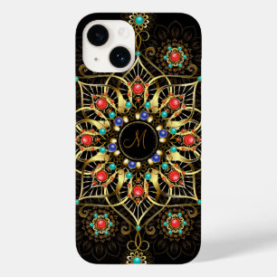 Monograma Dourado Turquiose Red Mandala Jewel