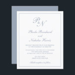 Monograma Dusty Orçamento Convite de Casamento<br><div class="desc">O convite de casamento do estilo tradicional, com um design simples e clássico com seu monograma inicial e seus nomes em um dentro de caligrafia elegante de uma fronteira fina. Todos os elementos de design estão em azul empoeirado sobre um fundo branco e podem ser alterados na ferramenta de edição...</div>