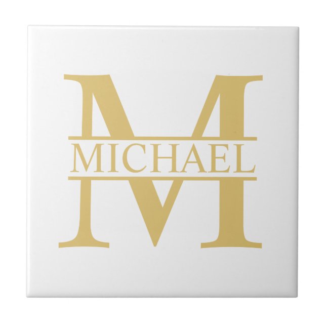 Monograma e Nome Personalizados Branco e Dourado (Frente)