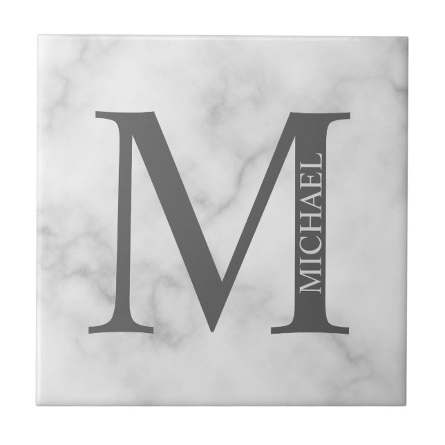 Monograma e Nome Personalizados do Marble Branco (Frente)