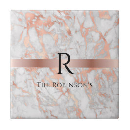 Monograma e nome preto, branco e Rosa Dourado márm