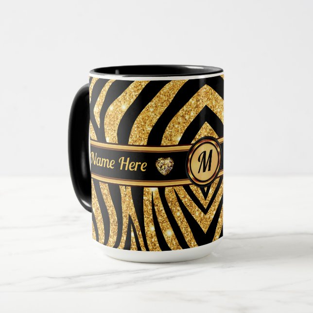 Monograma e personalizado, caneca de impressão zeb (Frente Esquerda)