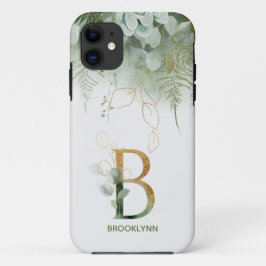 Monograma Elegante B Greenery capas de iphone
