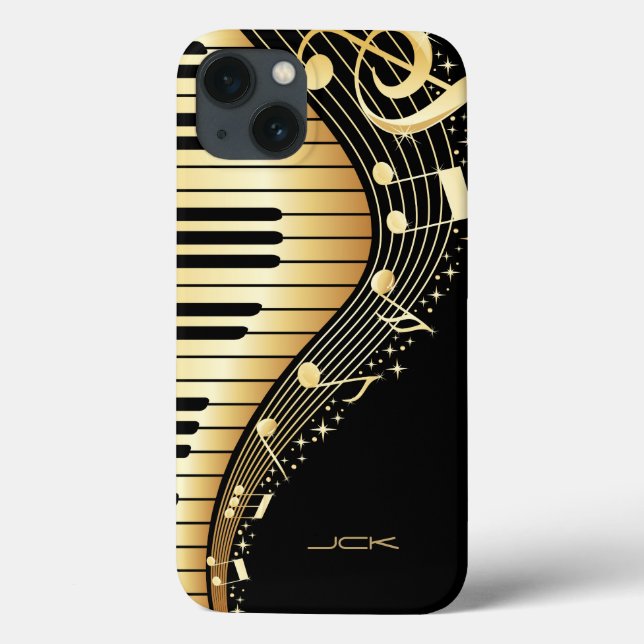 Monograma Elegante Black E Dourado Music Notes Des (Verso)
