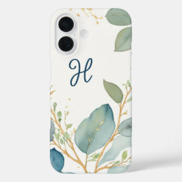 Monograma elegante de eucalipto com aquarela