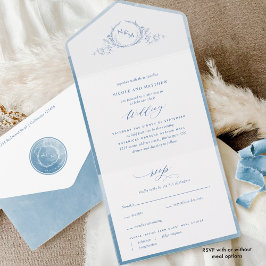 Monograma Elegante e Casamento Blue Watercolor