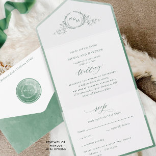 Monograma Elegante e Casamento por Aquarela Verde