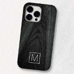 Monograma elegante e moderno de grãos de madeira p<br><div class="desc">Capas de iphone elegante com seu monograma inicial de dentro a quadrado,  borda branca em um fundo de grãos de madeira preta impresso.</div>