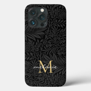 Monograma Elegante em Preto e Dourado com Floral e