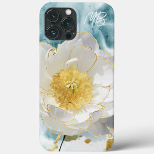 Monograma Elegante Flor Branco Simples Aquarela