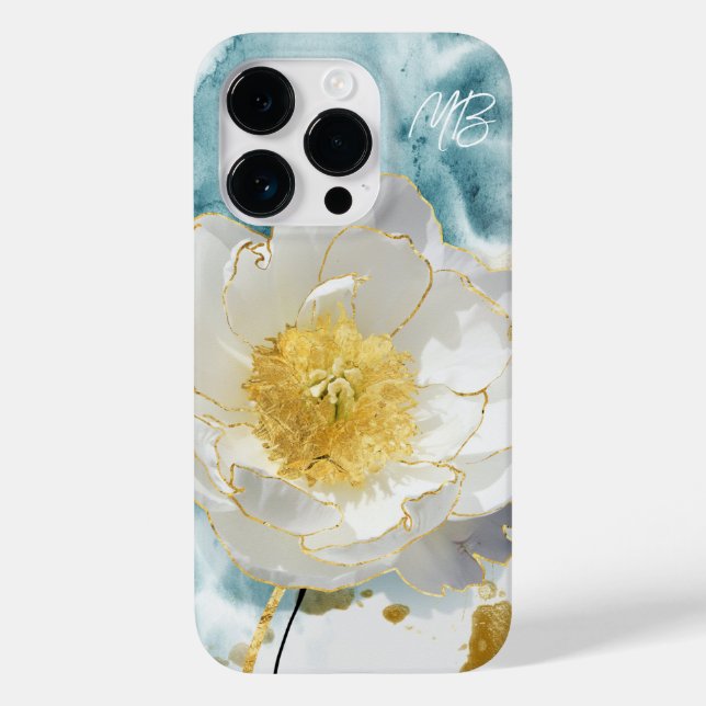 Monograma Elegante Flor Branco Simples Aquarela (Verso)