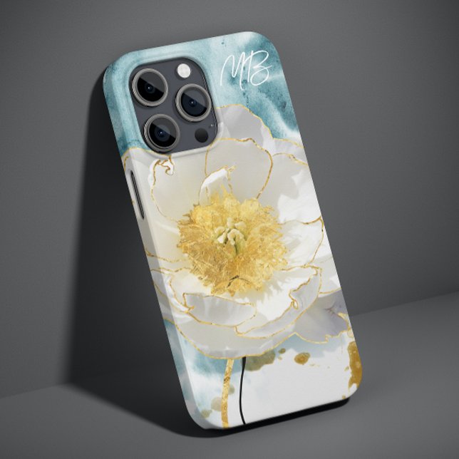 Monograma Elegante Flor Branco Simples Aquarela (Criador carregado)