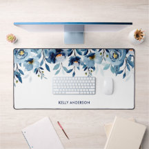 Monograma Elegante Floral Aquarela Azul
