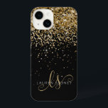 Monograma Elegante Glitter Dourado Glam<br><div class="desc">Capas de iphone de Monograma Elegante com Glitter Dourado. Personalize facilmente esta design de capa de telefone de chic com elegante brilho dourado em fundo preto. O design apresenta seu monograma manuscrito com toalhetes bonito e nome.</div>