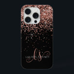 Monograma Elegante Glitter Dourado Glam Rosa<br><div class="desc">Capas de iphone de Monograma Elegante com Glitter Dourada Glitter. Personalize facilmente esta design de capa de telefone de chic com elegante brilho brilhante rosa de ouro em fundo preto. O design apresenta seu monograma manuscrito com toalhetes bonito e nome.</div>