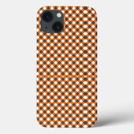 Monograma Elegante Laranja Branco Xadrez Gingham 