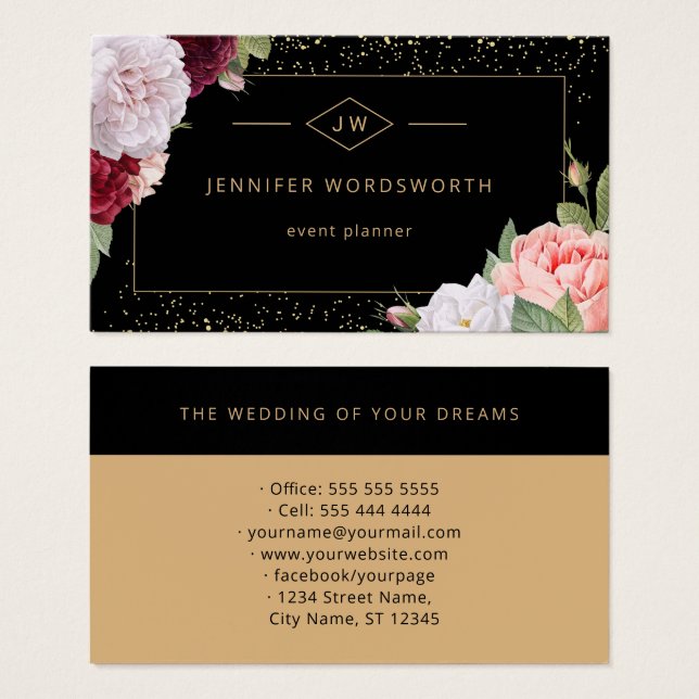 Monograma Elegante Rosa Preto (Frente & Verso)